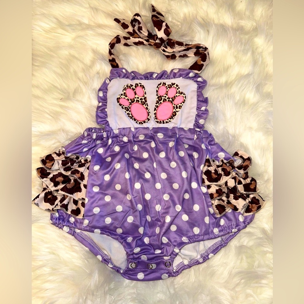 Leopard Pink paw backless Baby Romper